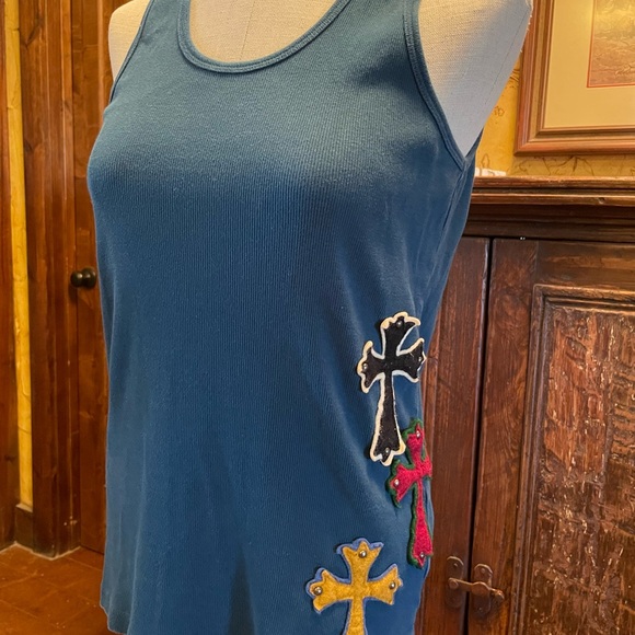 Double D Ranch Tank Top, Teal w Crosses XL - Picture 2 of 6